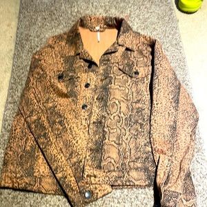 Free People Oversized Snakeskin Pattern Denim Jacket